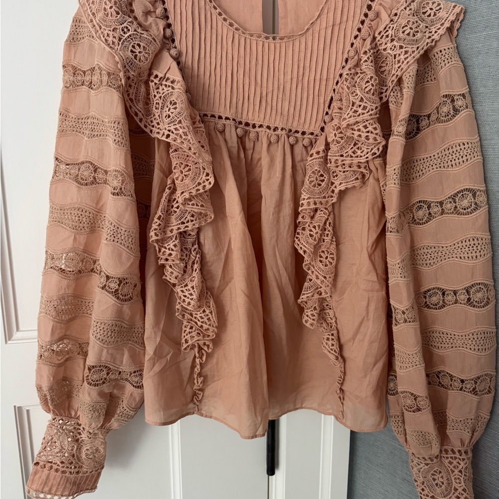 Ulla Johnson Ruffled Lace Blouse in Brown